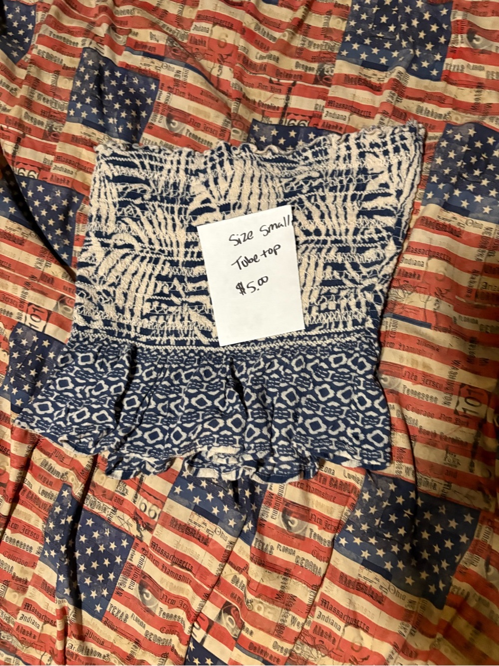 Blue and White Patterned Women's Tube Top Shorts - Small